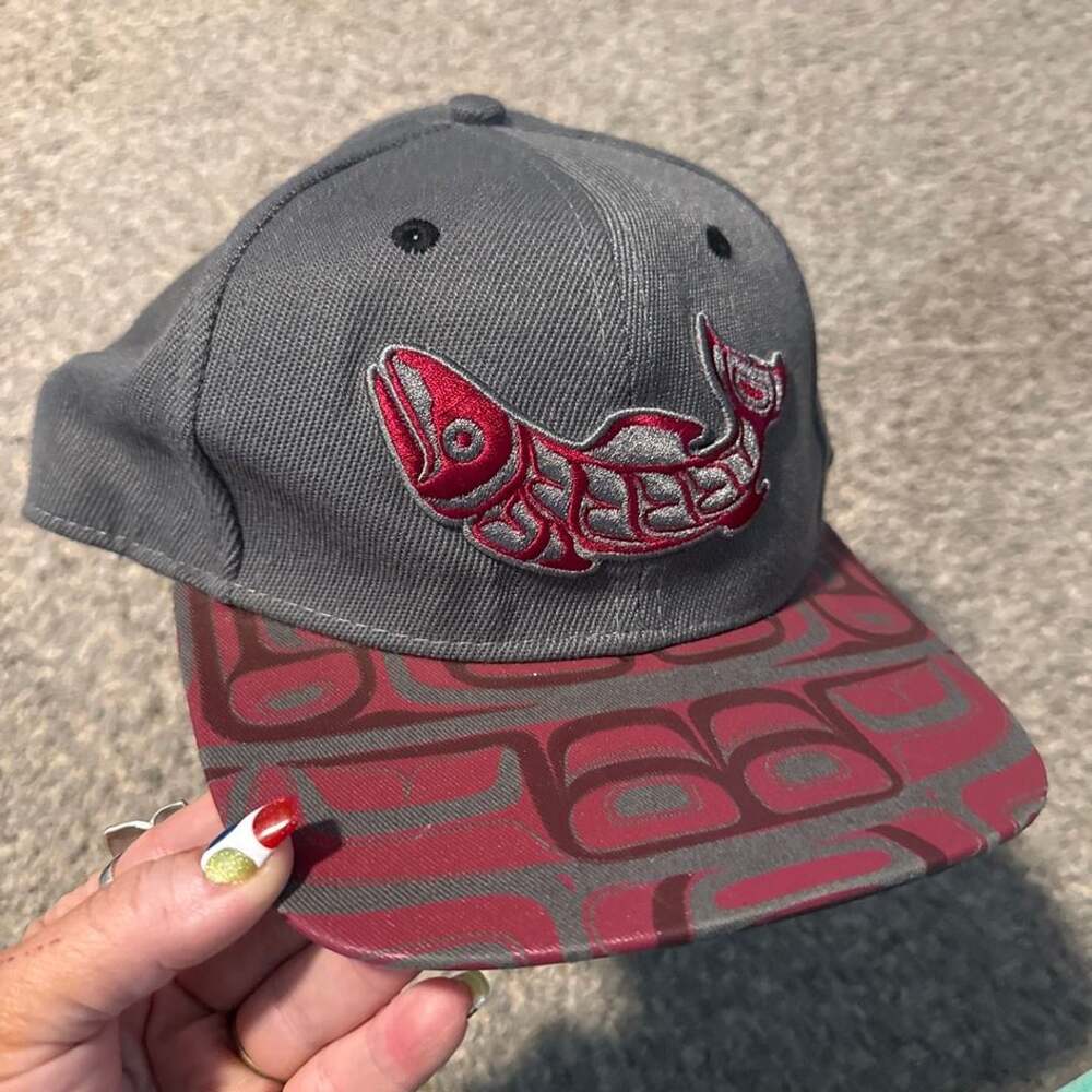 Native Northwest Salmon Art Snapback Cap Gray